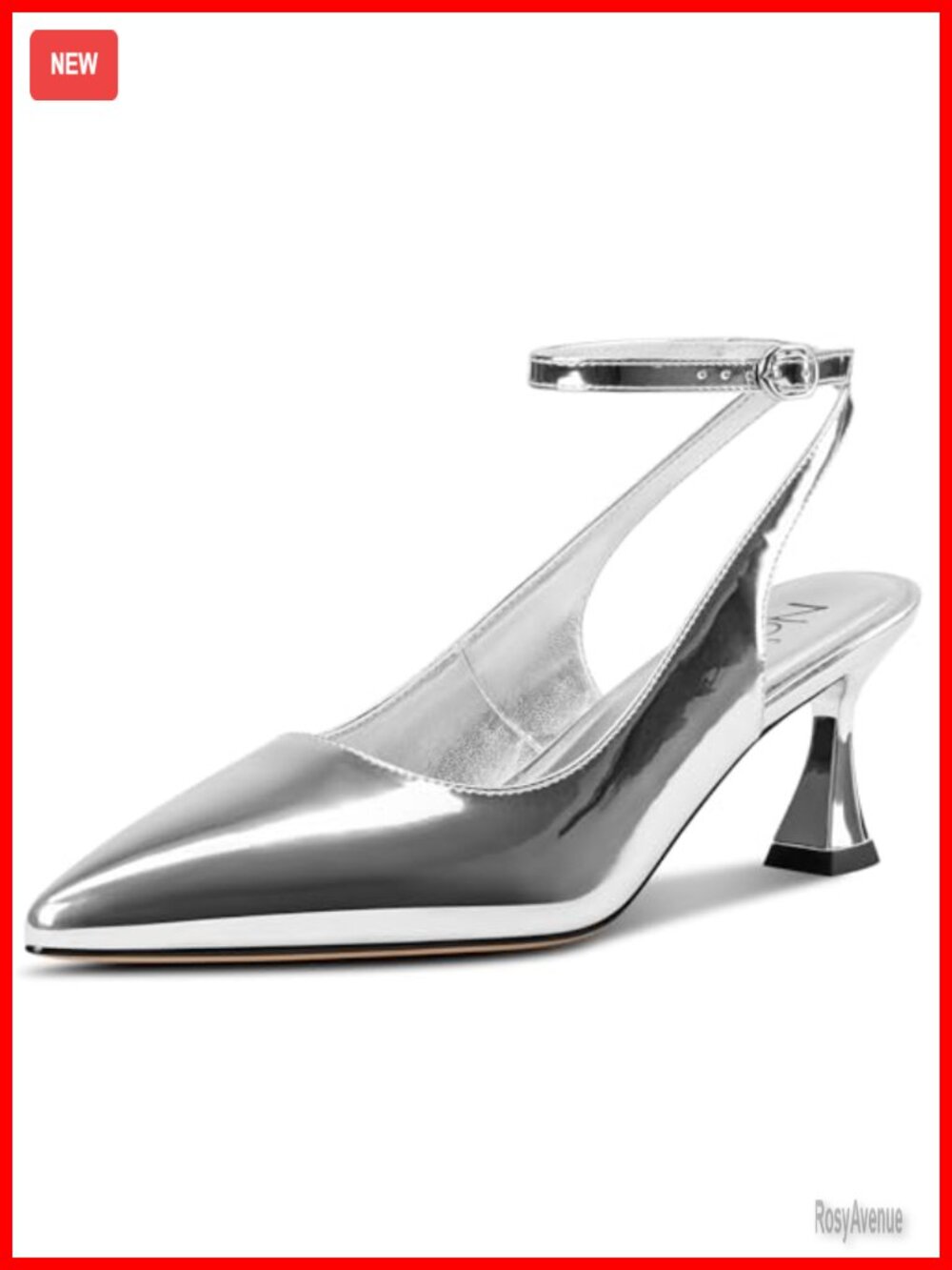 Kitten Heel Slingback Pumps Faux Leather Pointed Toe Ankle Strap Dress